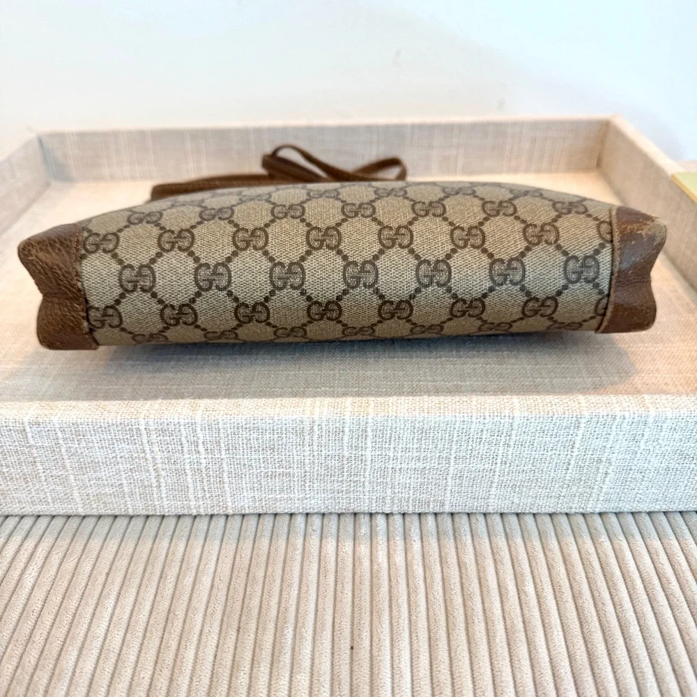 Gucci Vintage Crossbody Coated Canvas Shoulder Bag GG Monogram Leather Trim - Picture 7 of 17